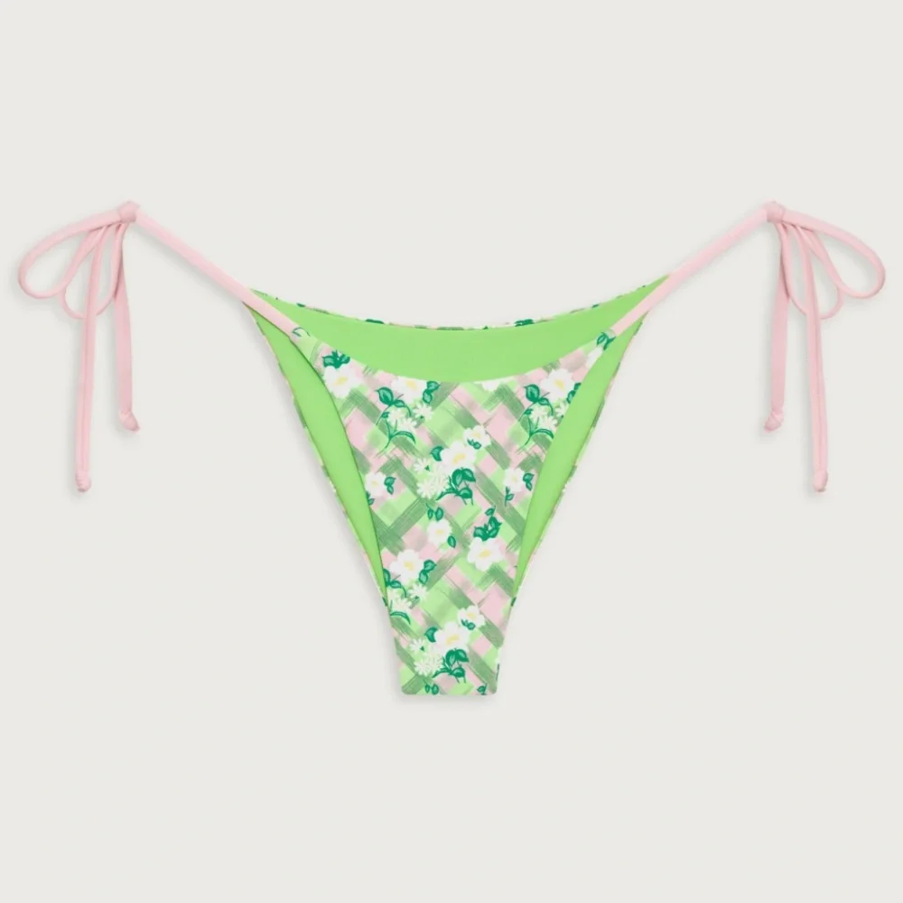NWT FRANKIES BIKINIS Mackenzie Plaid Cheeky Bikini Bottom, Baby Daisy, size L
